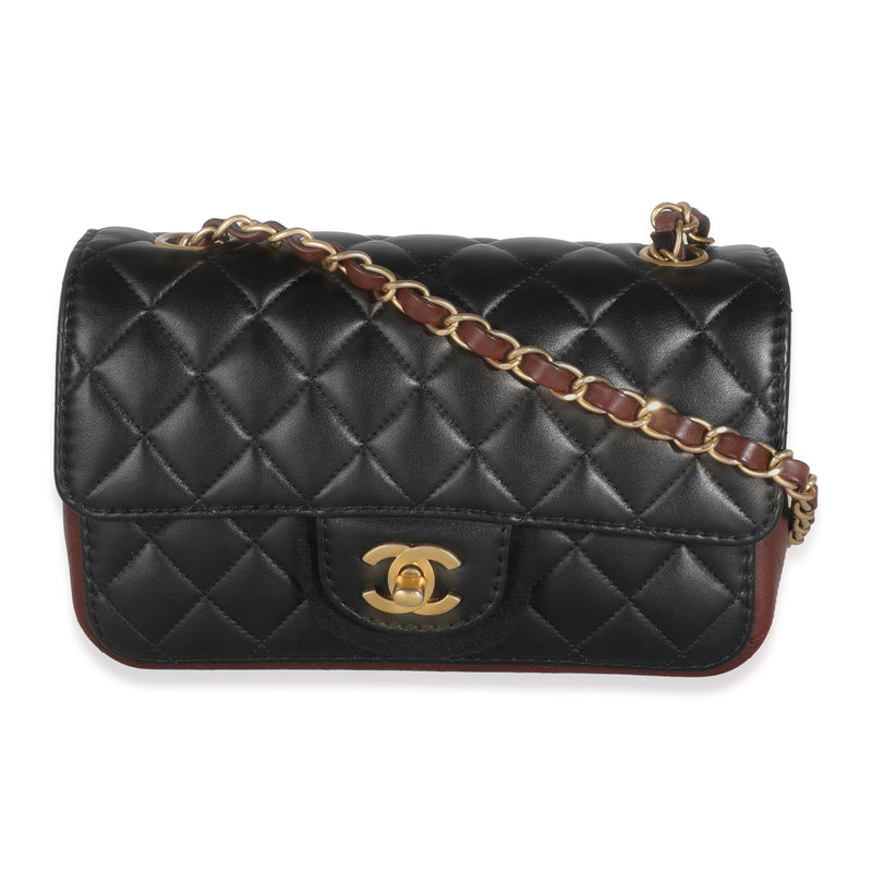 20K Black Quilted Lambskin Bi-Colour Flap Bag