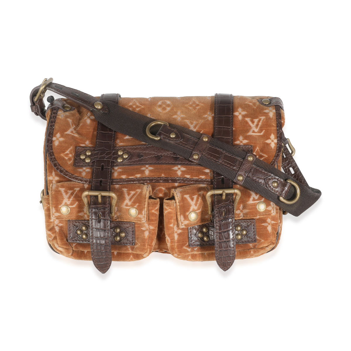 Brown Alligator Monogram Velours Clyde