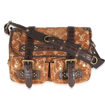 Brown Alligator Monogram Velours Clyde