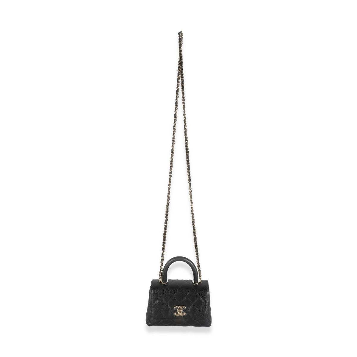 24K Black Quilted  Extra Mini Coco Top Handle Bag