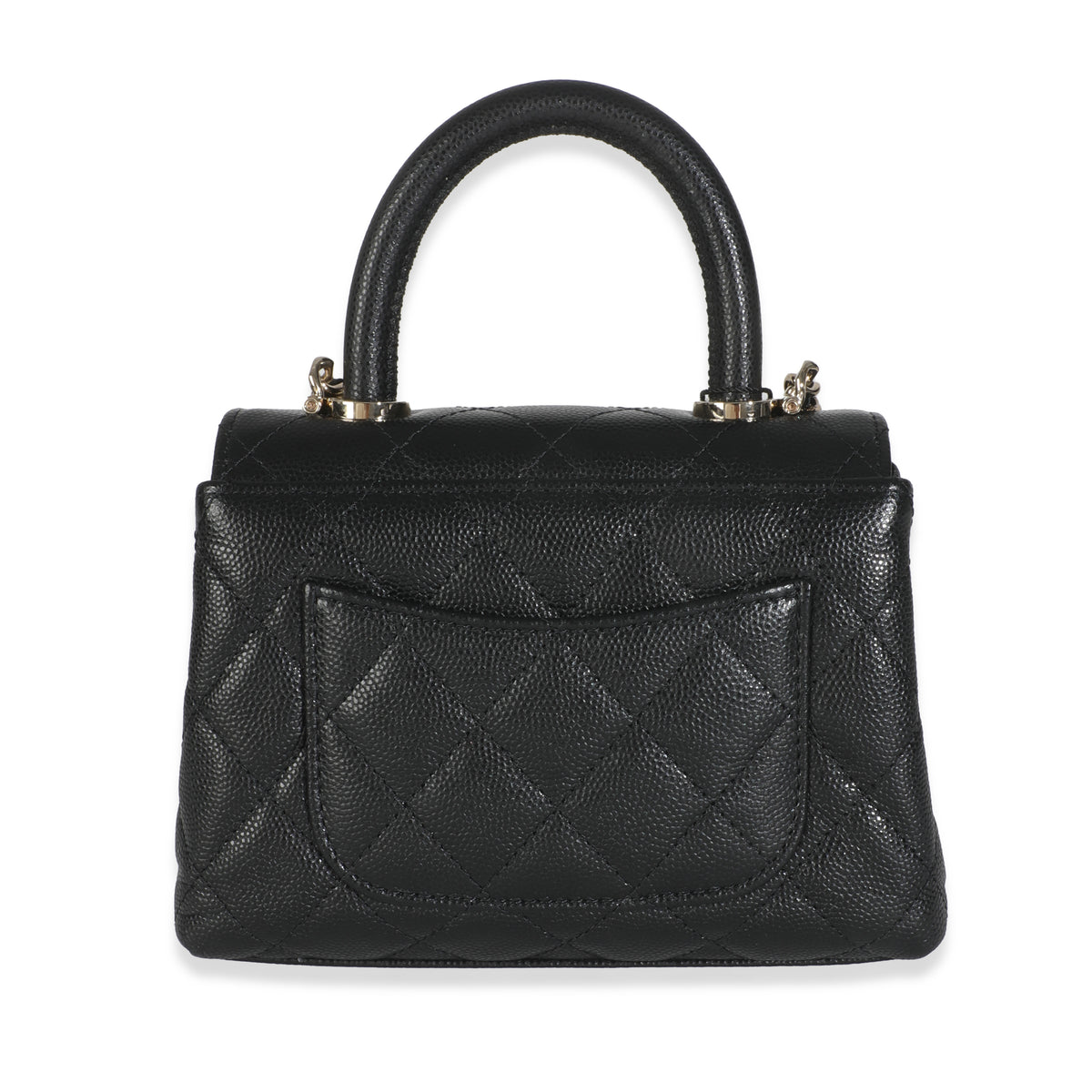 24K Black Quilted Caviar Extra Mini Coco Top Handle Handbag