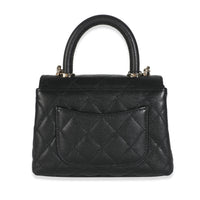 24K Black Quilted Caviar Extra Mini Coco Top Handle Handbag