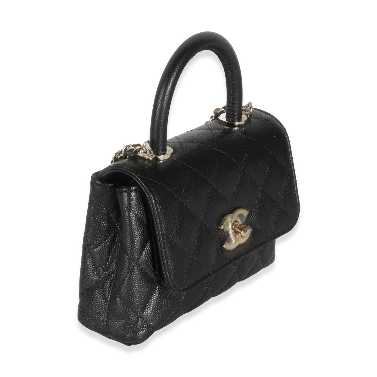 24K Black Quilted  Extra Mini Coco Top Handle Bag