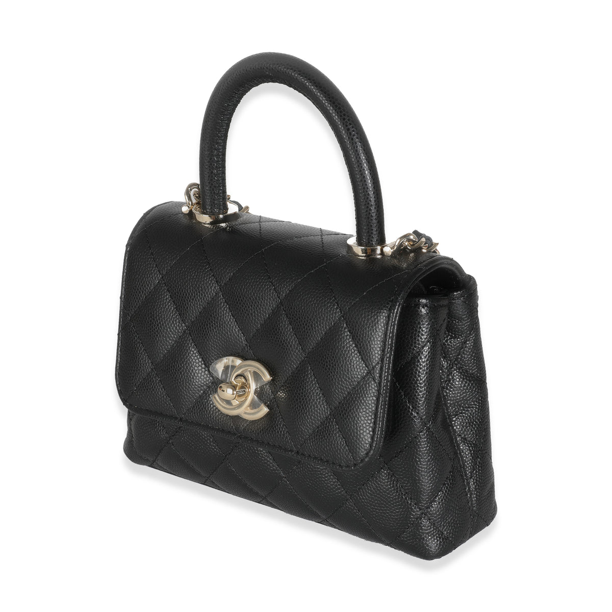 24K Black Quilted  Extra Mini Coco Top Handle Bag