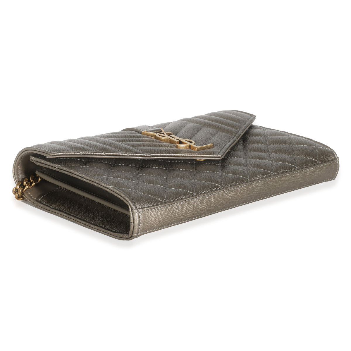 Piombo Metallic Mix Matelasse Grain De Poudre Chain Wallet