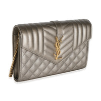 Piombo Metallic Mix Matelasse Grain De Poudre Chain Wallet