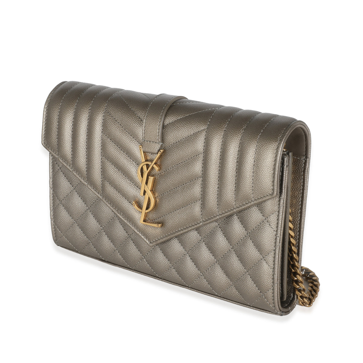 Piombo Metallic Mix Matelasse Grain De Poudre Chain Wallet