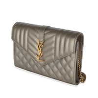 Piombo Metallic Mix Matelasse Grain De Poudre Chain Wallet