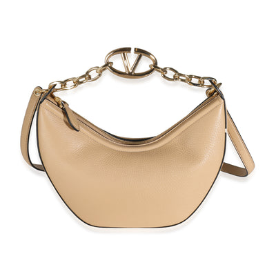 Valentino Beige Nappa Small Vlogo Moon Hobo Handbag fv