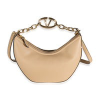 Valentino Beige Nappa Small Vlogo Moon Hobo Handbag fv