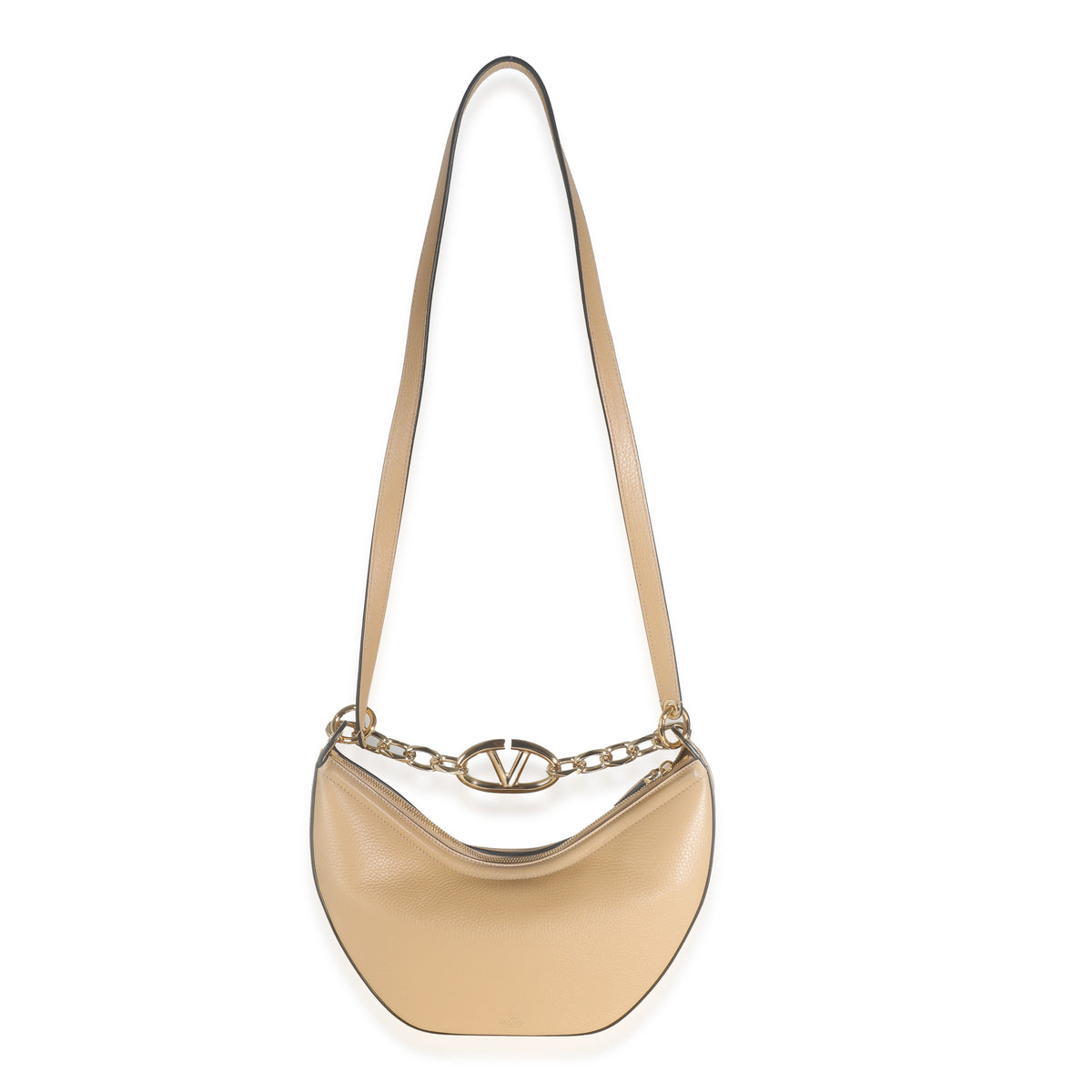 Valentino Beige Nappa Small Vlogo Moon Hobo Handbag stamp