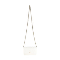 23A White Quilted Caviar Classic Wallet On Chain