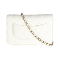 23A White Quilted Caviar Classic Wallet On Chain