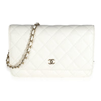 23A White Quilted Caviar Classic Wallet On Chain