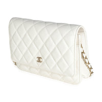 23A White Quilted Caviar Classic Wallet On Chain