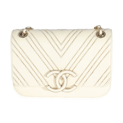 White Sheepskin Chevron Small Subtle Flap Bag