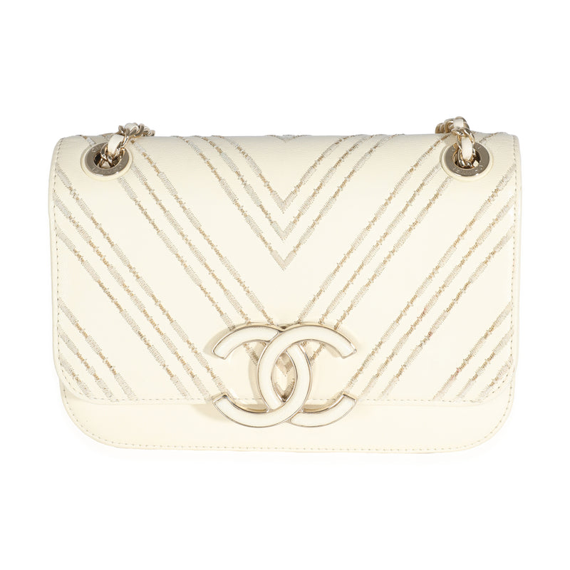 White Sheepskin Chevron Small Subtle Flap Bag