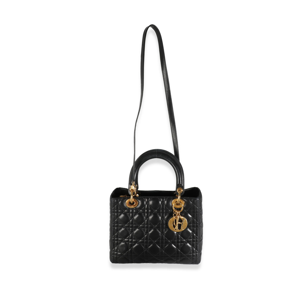 Vintage Black Lambskin Cannage Medium Lady Dior