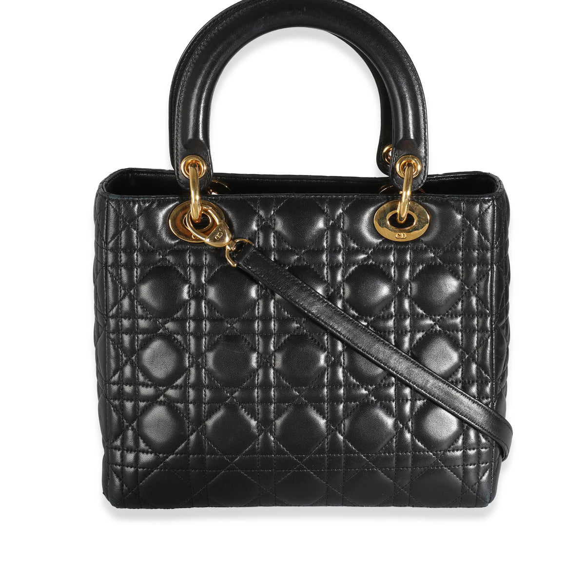 Vintage Black Lambskin Cannage Medium Lady Dior