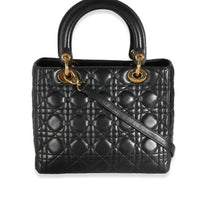Vintage Black Lambskin Cannage Medium Lady Dior