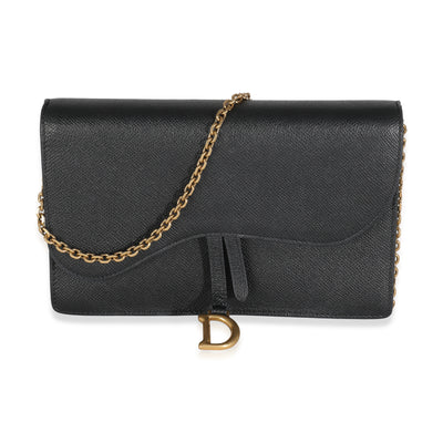 Black Grained Calfskin Saddle Chain Pouch