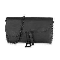 Black Ultramatte Calfskin Small Saddle Pouch With Chain