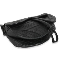 Black Oblique Embossed Calfskin Medium Saddle Bag