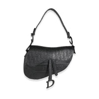 Black Oblique Embossed Calfskin Medium Saddle Bag