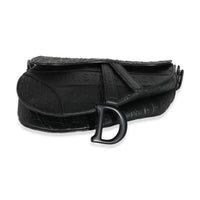 Black Oblique Embossed Calfskin Medium Saddle Bag