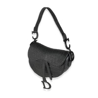 Black Oblique Embossed Calfskin Medium Saddle Bag