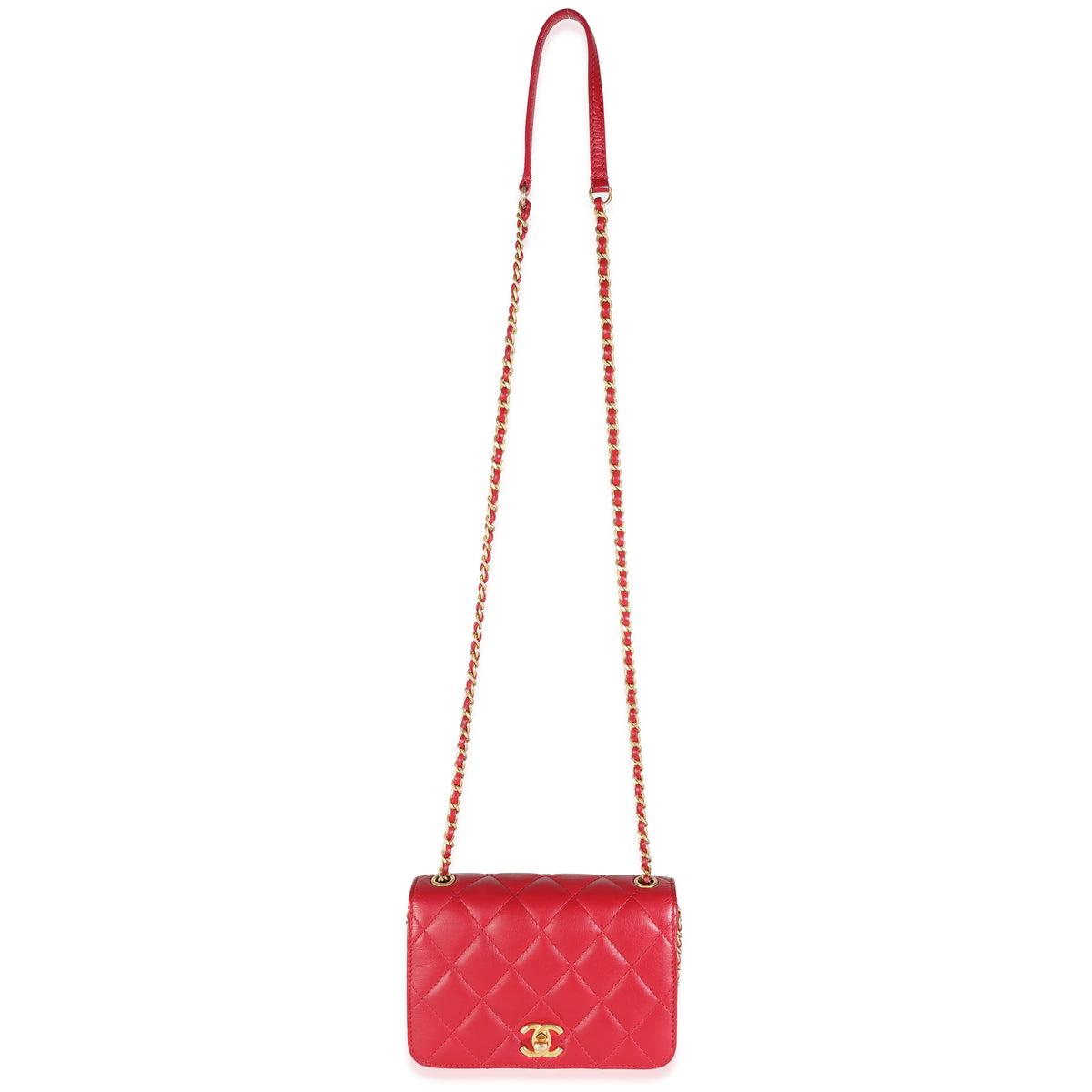 Red Quilted Lambskin Side Chain Mini Flap Bag