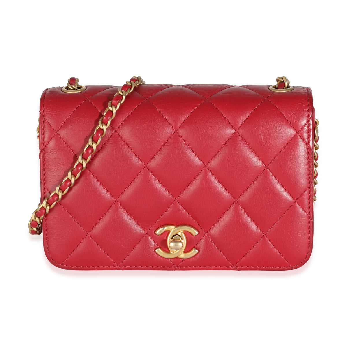 Red Quilted Lambskin Side Chain Mini Flap Bag