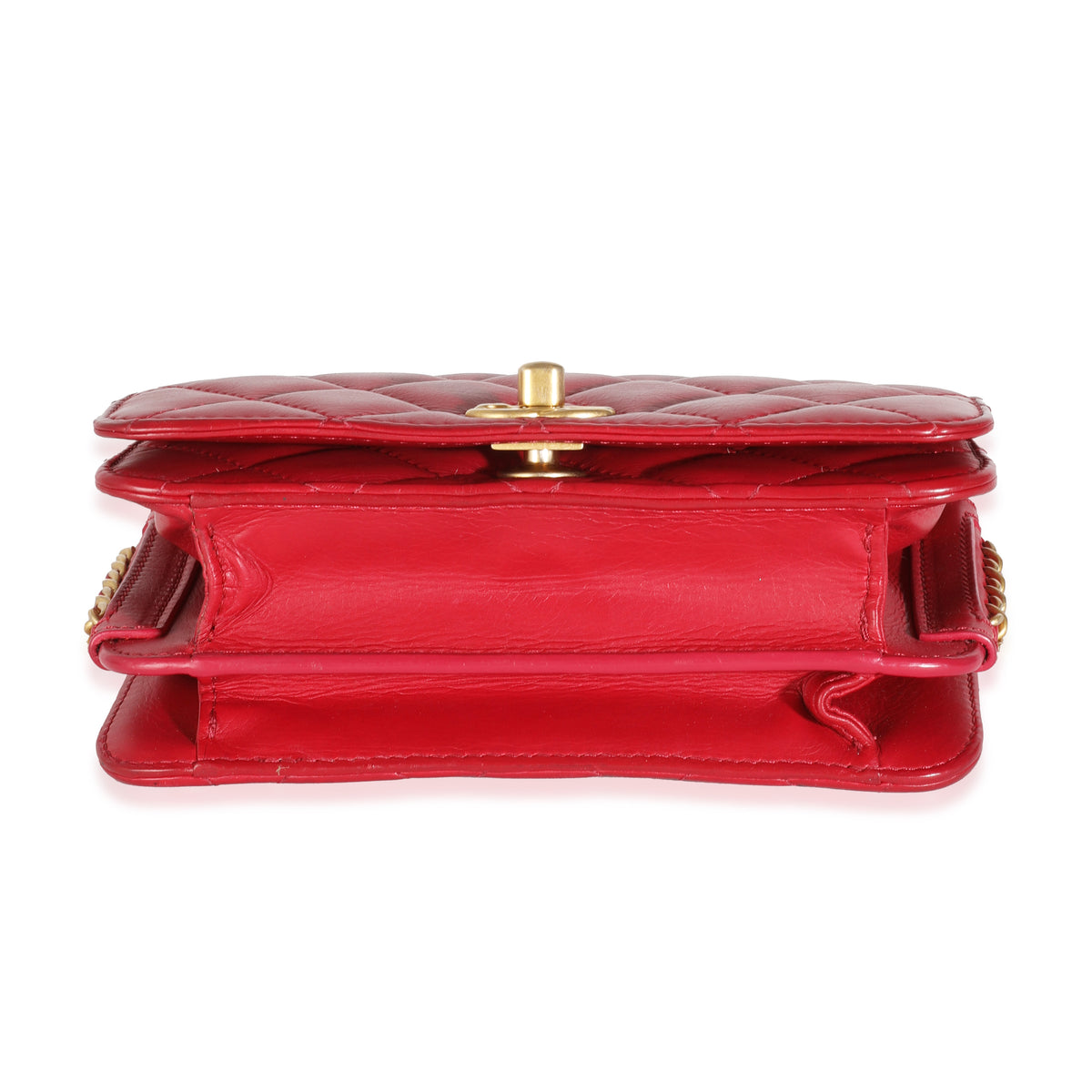Red Quilted Lambskin Side Chain Mini Flap Bag