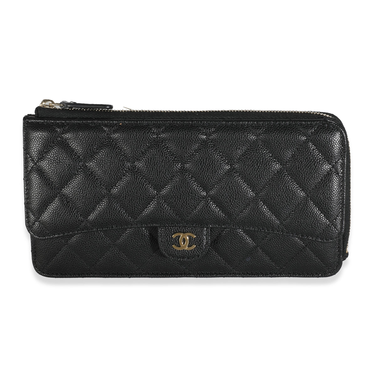 23K Black Quilted Caviar Classic Zip Pouch