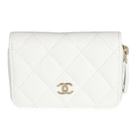 24B White Quilted Caviar Zipped Coin Purse