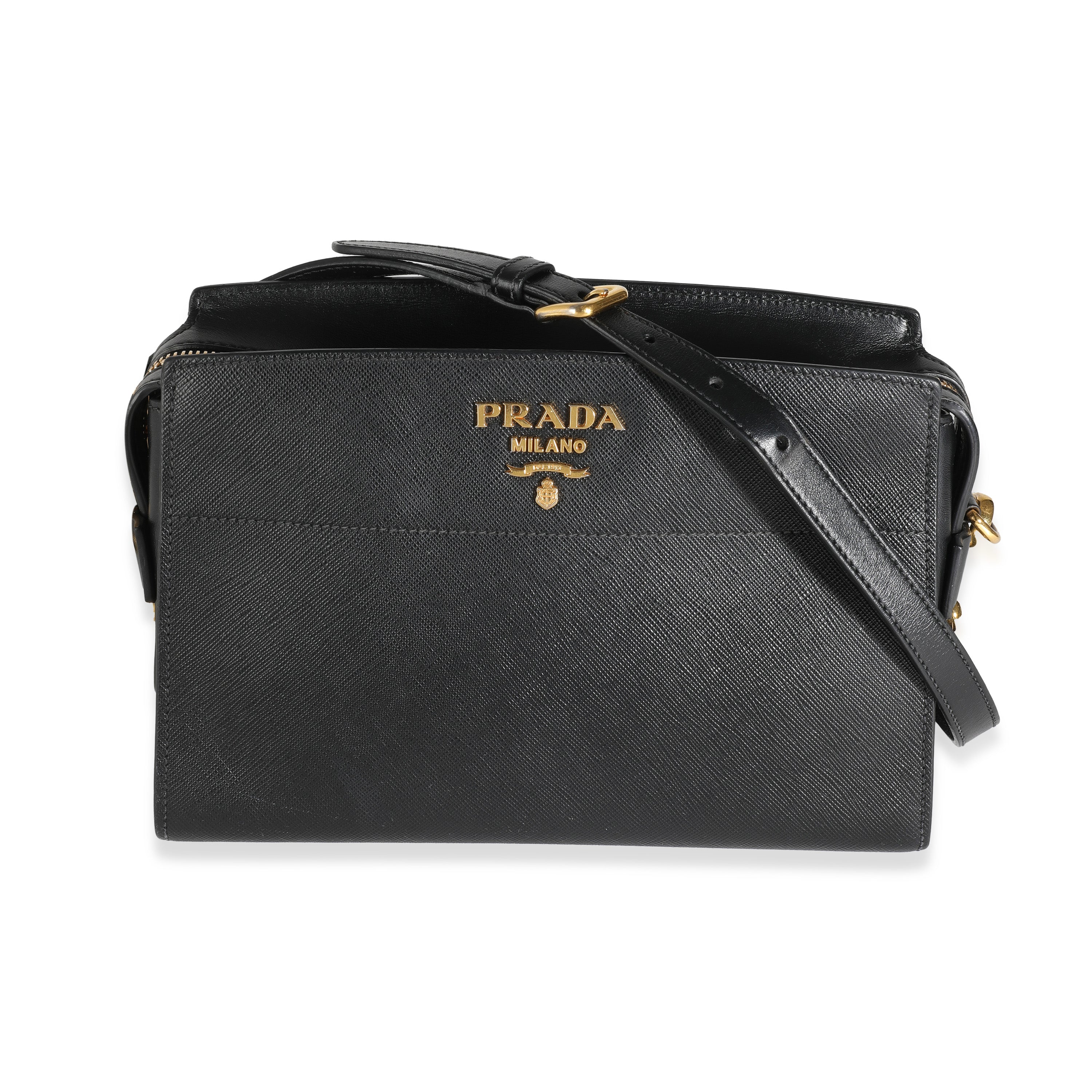 Prada Black City Calf Saffiano Esplanade Crossbody Bag | myGemma