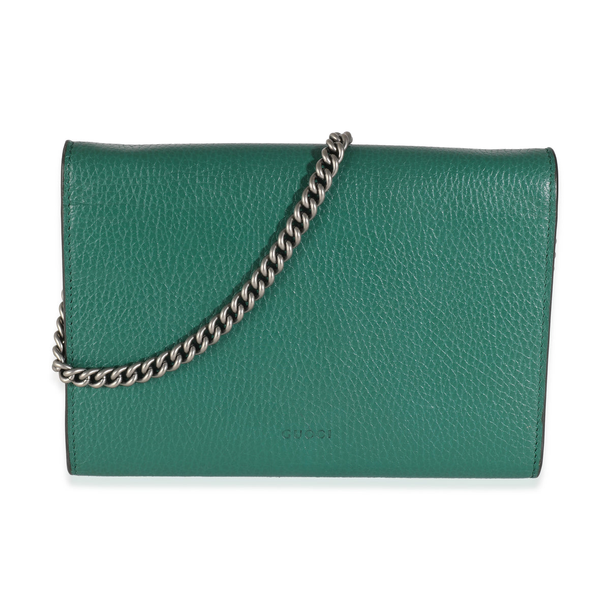 Gucci Emerald Green Pebbled Calfskin Mini Dionysus Chain Wallet