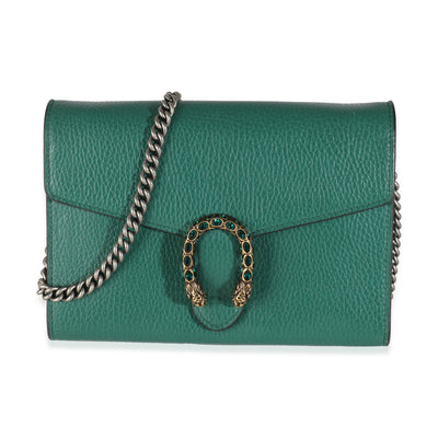 Emerald Green Pebbled Calfskin Mini Dionysus Chain Wallet