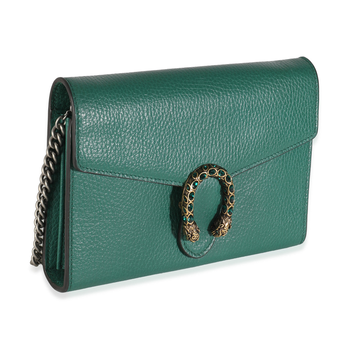 Emerald Green Pebbled Calfskin Mini Dionysus Chain Wallet