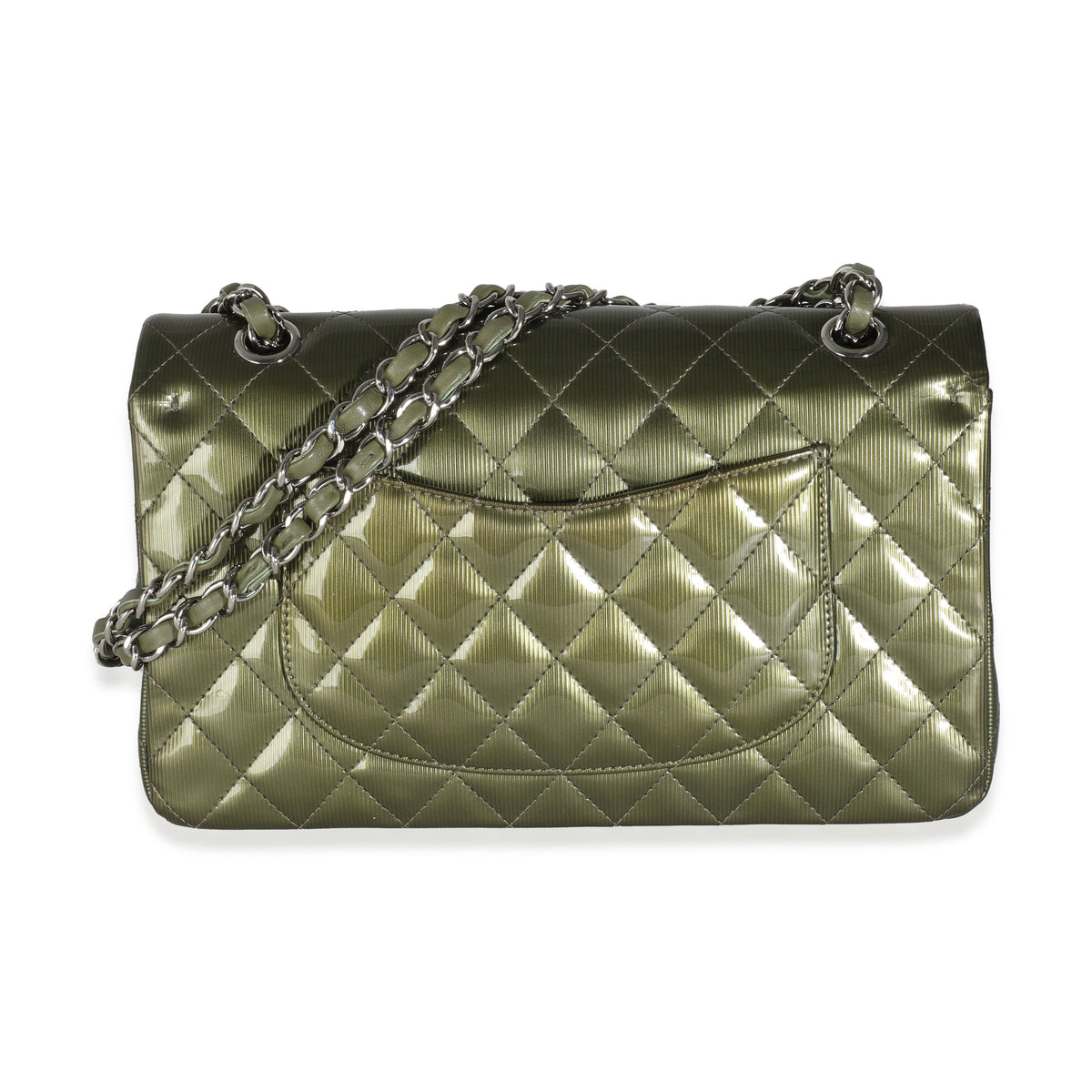 Green Striated Quilted Patent Medium Classic Double Flap Bag