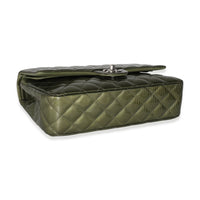 Green Striated Quilted Patent Medium Classic Double Flap Bag