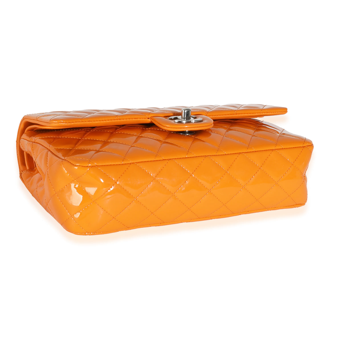 Orange Quilted Patent Medium Classic Double Flap Bag