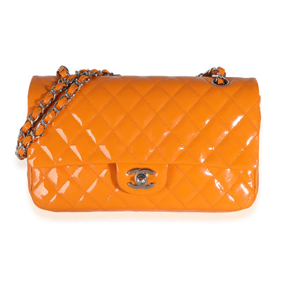 Orange Quilted Patent Medium Classic Double Flap Bag