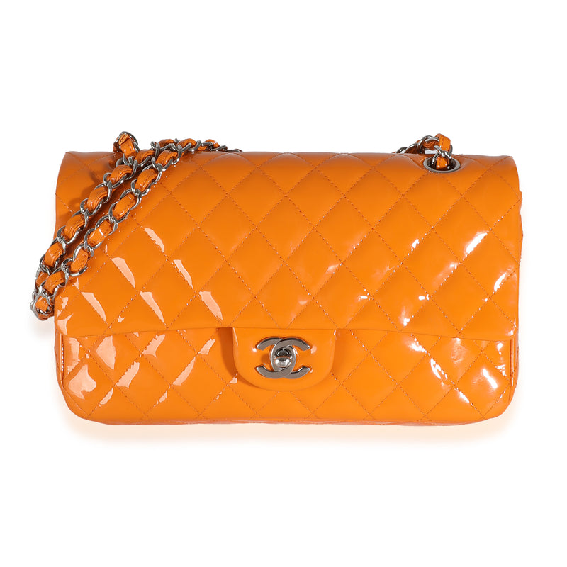 Orange Quilted Patent Medium Classic Double Flap Bag