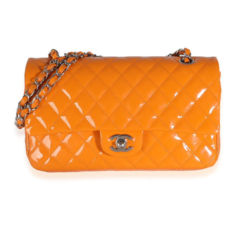 Orange Quilted Patent Medium Classic Double Flap Bag