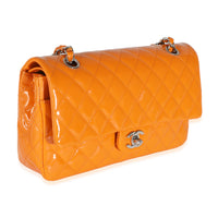 Orange Quilted Patent Medium Classic Double Flap Bag