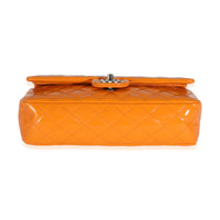 Orange Quilted Patent Medium Classic Double Flap Bag