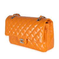 Orange Quilted Patent Medium Classic Double Flap Bag