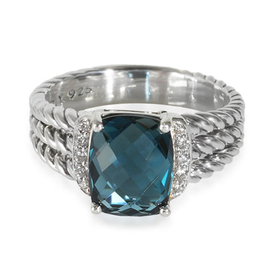 Petite Wheaton Blue Topaz & Diamonds Ring in Sterling Silver 0.08