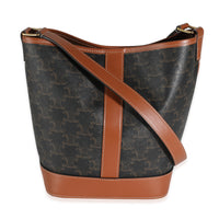 Tan Calfskin Triomphe Canvas Small Bucket Bag